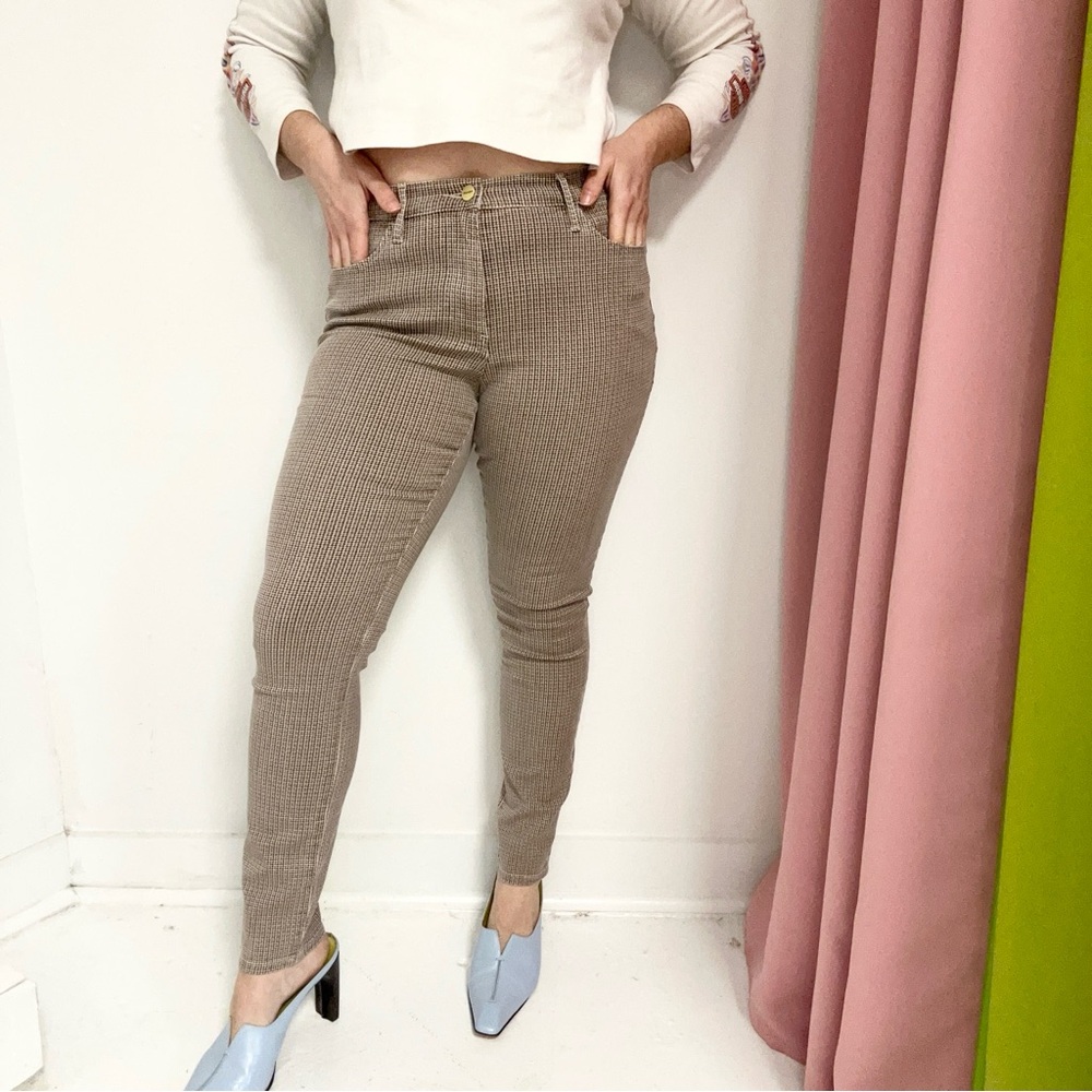 Frame Denim Beige Plaid Skinny Jeans